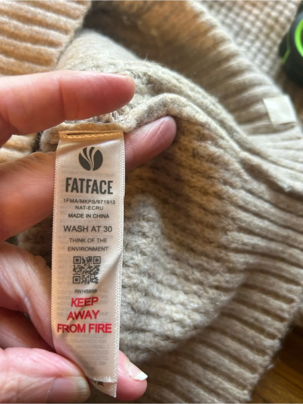 FatFace Men’s Waffle Knit Quarter Zip Mock Neck Sweater Oatmeal Small